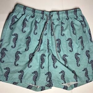 Seahorse Print Swim Shorts - Blue